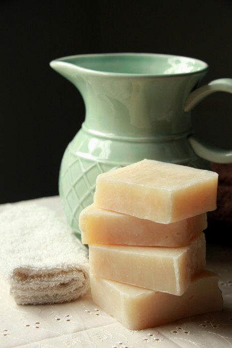 Handmade glycerin soap with a Carafe and towel still life