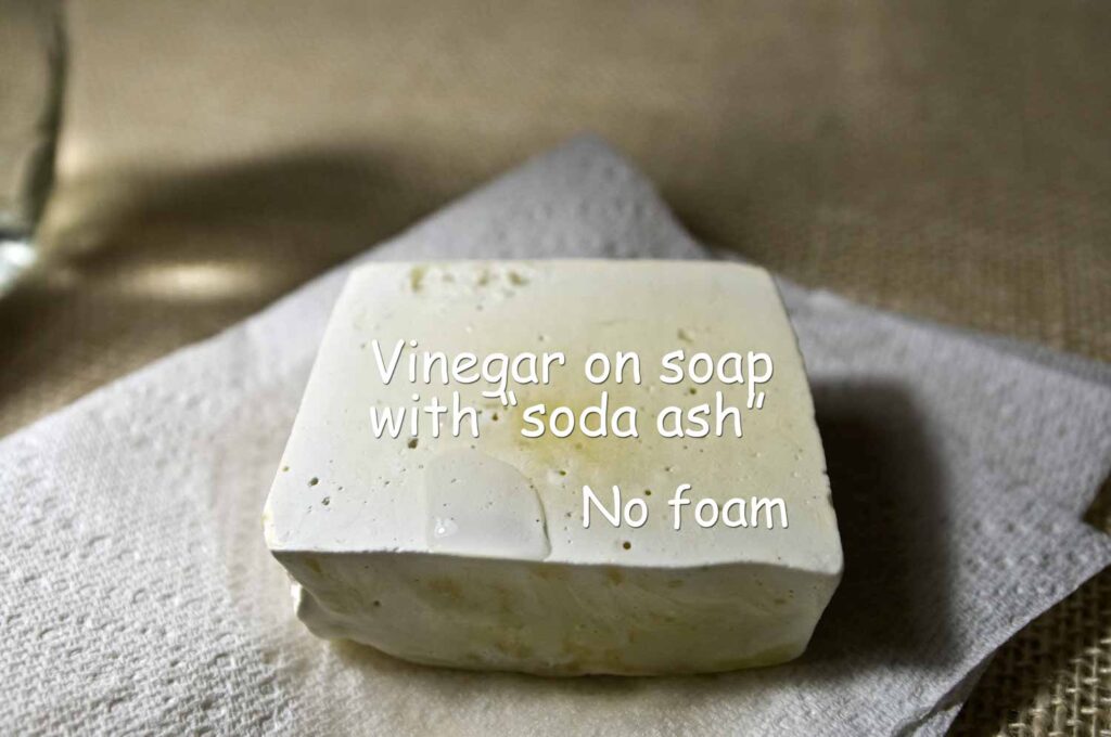 Vinegar on soda ash on soap bar