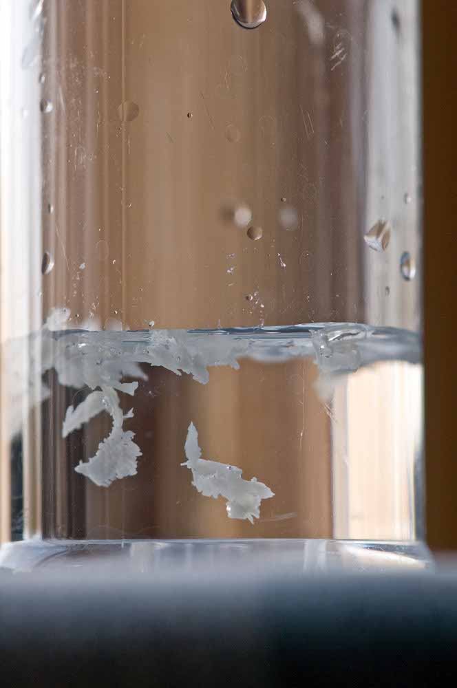 White substance from soap surface in vinegar.